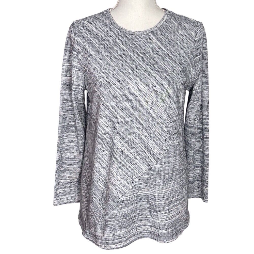 J Jill Pure Jill Space Dye Tunic Top Women's Medium Petite Black White Long Slv
